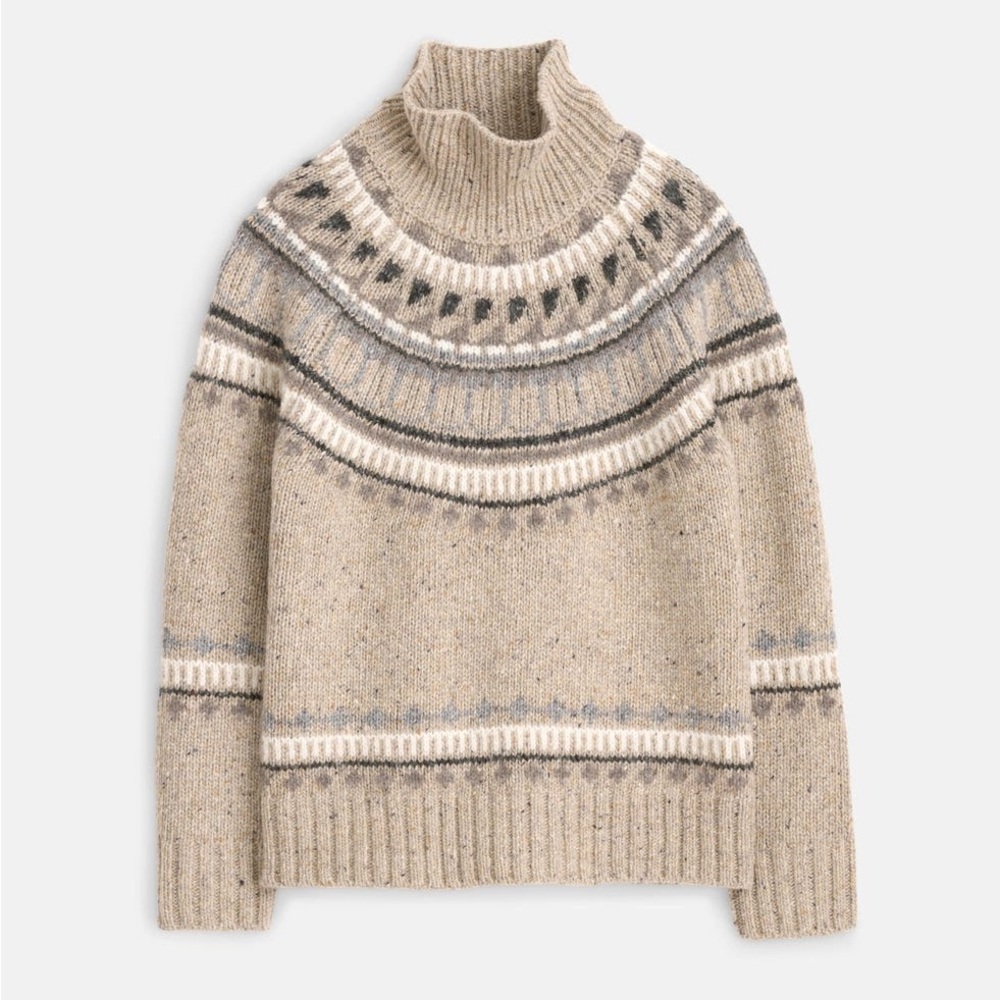 Alex Mill Beige and Gray Fair Isle Donegal Turtleneck Sweater